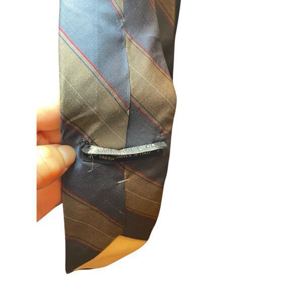 Christian Dior All Silk Men's Vintage Designer Tie Slanted Strips Blue & Brown - Picture 8 of 11